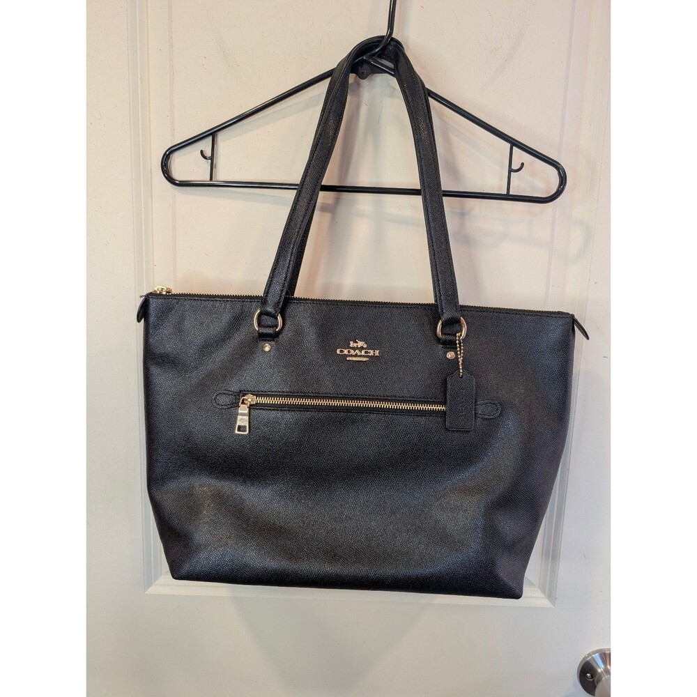 Women's Coach Gallery Tote Handbag Black Gold Hardware F2210-6840